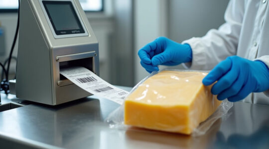 Linerless label printer in a the food packaging industry