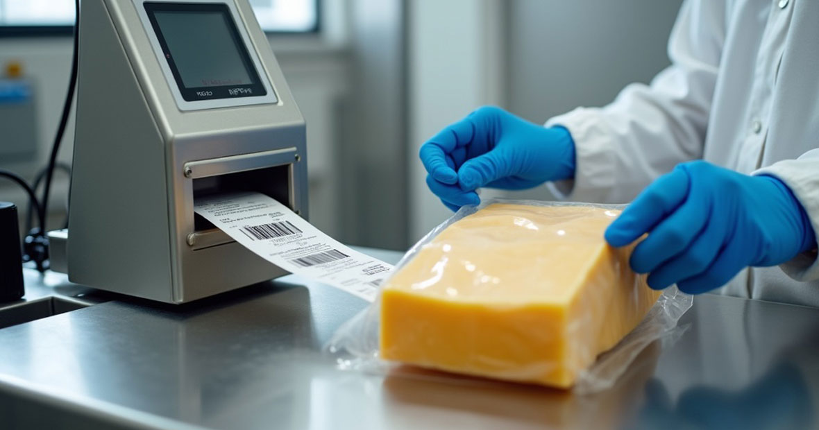 Linerless label printer in a the food packaging industry