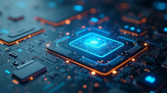 Editorial and magazine-grade photo-realistic image representing open system architecture in futuristic technology, featuring layered modular components with natural light and clean background